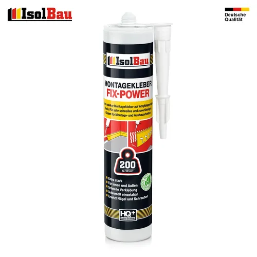 FIX-POWER Montagekleber 480g Kartusche, weiß - Wetterbeständiger Baukleber mit hoher Festigkeit von 200kg/10cm, ideal für vielseitige Anwendungen auf verschiedenen Materialien. Perfekt für Profis und DIY-Projekte.