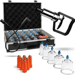 Pulox Schröpfgläser-Koffer - 19-teiliges Set mit Vakuumpumpe, professionelle Schröpftherapie für Muskelentspannung und Linderung von Schmerzen