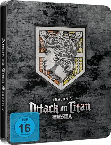 Attack on Titan - Staffel 3 - Gesamtausgabe - Steelbook - Blu-ray - Limited Edition - Limitierte Steelbook-Ausgabe der 3. Staffel, spannende Action und fesselnde Story für Anime-Fans, freigegeben ab 16 Jahren.
