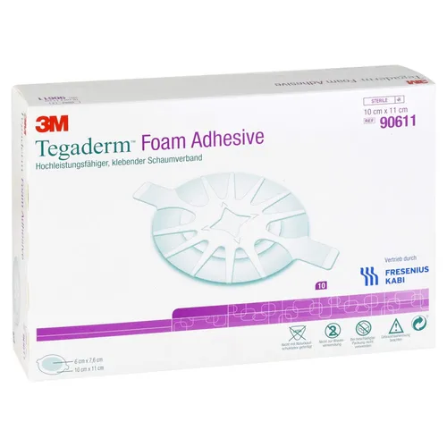 Tegaderm Foam Adhesive 10x11 cm oval 90611 Verband - 10 Stück - Arzneimittel, hautfreundlicher Schaumverband für optimale Wundversorgung und Schutz vor Feuchtigkeit.
