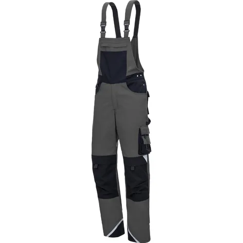 NITRAS Arbeitshose Motion Tex Plus, Herren, Latzhose, grau-schwarz, Größe 50 - Robuste Latzhose für Herren mit atmungsaktivem Material und vielen praktischen Taschen. Ideal für Handwerk und Bau, bietet hohen Tragekomfort durch dehnbaren Bund und Reflexelemente für bessere Sichtbarkeit.