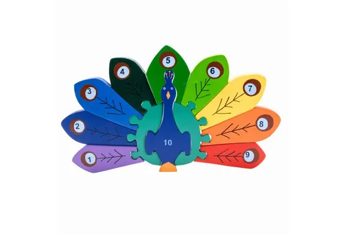 GICO Steckpuzzle Holzpuzzle Pfau mit Zahlen von 1 bis 10- 3927, Puzzleteile