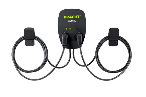 PRACHT ALPHA XT 2x11kW Ladestation für Elektrofahrzeuge - Effiziente Wandladestation mit zwei Ladepunkten, 7,5 m Kabel und 22 kW Leistung. Ideal für den täglichen Einsatz und einfach zu montieren.