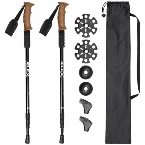 JELEX Nordic-Walking-Stöcke mit Korkgriffen - Walkingstöcke mit stufenloser Verstellbarkeit und Antishock-Technologie für maximalen Komfort und Stabilität auf jedem Terrain.