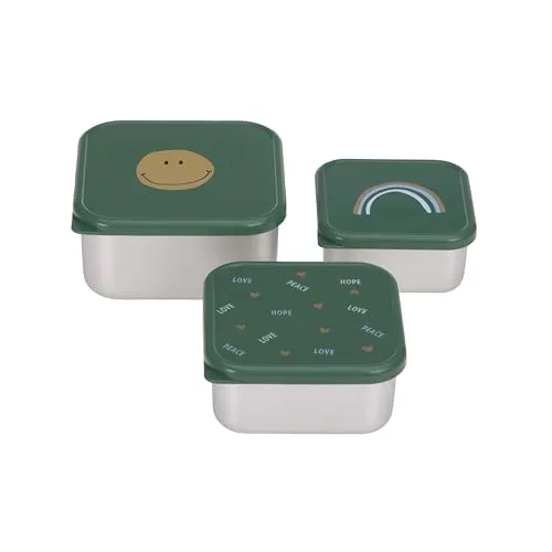 Lässig 3er-Set: Lunchboxen "Happy Rascals" in Silber - Praktisches Set mit 3 luftdicht schließenden Lunchboxen aus Edelstahl und Kunststoff. Ideal für unterwegs und spülmaschinenfest. Perfekt für jede Mahlzeit!