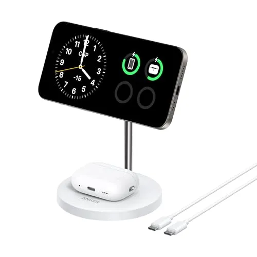 Anker MagGo 15W Magsafe Ladegerät - 2-in-1 Induktive Ladestation, schnelles Laden für iPhone 16 und AirPods Pro, mit 1,5m USB C Kabel