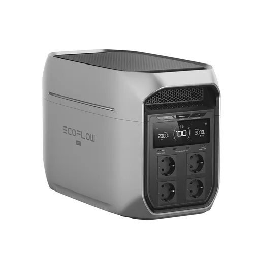 EcoFlow DELTA 3 Max Plus – 2048 Wh Powerstation - Solarenergie-Zubehör mit 3000 W LiFePO4 Akku, ideal für Notstromversorgung und tragbare Anwendungen, ausgestattet mit LCD-Bildschirm und WLAN-Anschluss.