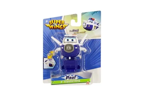 Super Wings - Transformations-Flugzeug Paul in Blau-Weiß, ca. 12 cm große Spielfigur für Kinder, verwandelbares Spielzeug-Flugzeug und Roboterfigur