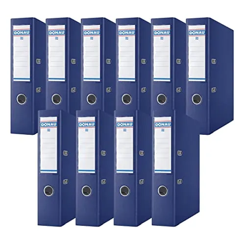 Donau Premium Ordner Breit 10er Pack/DIN A4 / 7,5 cm / 10 Stück/Navy Blau/Kunststoffbezug PP/Carton Papier Schlitzordner Büroordner Aktenordner Ringordner/Grünen Punkt
