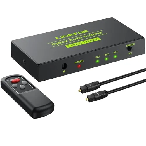 LiNKFOR SPDIF Toslink Switcher 3 in 1 Out Digital optische Audio Umschalter mit IR Fernbedienung unterstützt PCM2.0 DTS Dolby-AC3 für TV, PS3, PS4, Blu-ray Player, Kabelbox, HDTV