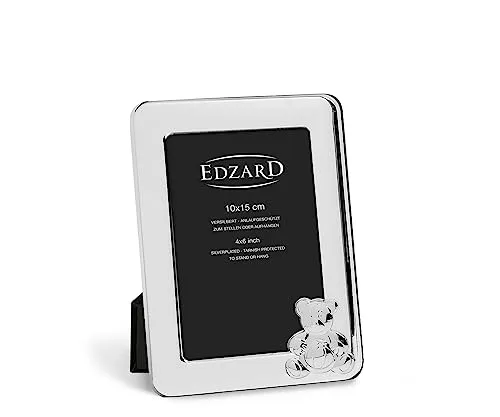 EDZARD Kinder Fotorahmen Paul (10x15 cm) - Wand- & Tischbilderrahmen aus edel versilbertem Material, anlaufgeschützt und vielseitig einsetzbar – ideal für Babyfotos und als Geschenk zu besonderen Anlässen.