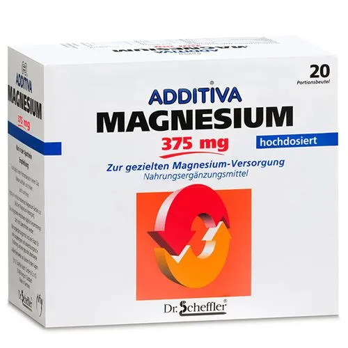 ADDITIVA Magnesium 375 mg Sachets Orange 20 St - Praktisches Magnesium-Granulat in Orangen-Geschmack. Ideal zur gezielten Unterstützung der Nerven- und Muskelfunktion. Einfach und schnell in der Anwendung.