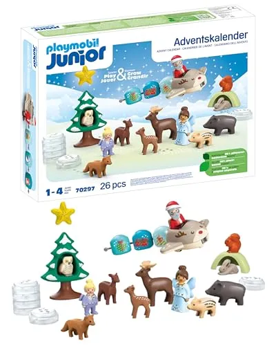 PLAYMOBIL JUNIOR Adventskalender Schneeweihnacht - 26-teiliges Set aus nachhaltigen Kunststoffen für sicheres Spielen ab 1 Jahr