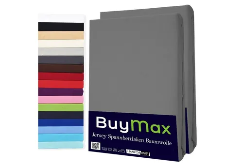 Buymax Spannbettlaken 2-er Set, Doppelpack, Bettlaken, Jersey 100% Baumwolle, Gummizug: rundum, (2 Stück), Pflegeleicht und Atmungsaktiv in Verschiedenen Farben und Größen