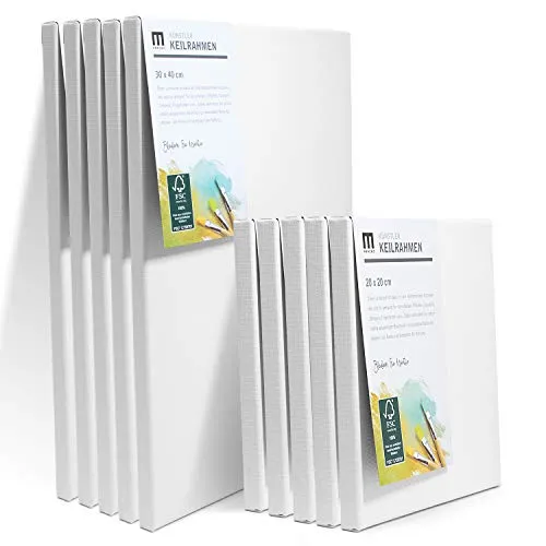 10er Set Künstler Leinwand zum Bemalen – 5x 30x40cm & 5x 20x20cm - Praktisches Set mit beliebten Leinwandgrößen, ideal für Acryl-, Öl- und Temperafarbe. Perfekt für Künstler aller Levels – von Anfängern bis Profis. Hochwertige Baumwolle, 280g/m², für beste Malergebnisse.