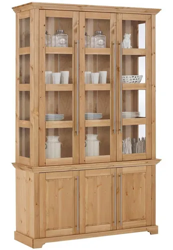Vitrine HOME AFFAIRE "Meliss" - Beige Massivholz, 132cm - Vitrinen aus massiver Kiefer, 12 Fächer, 6 Türen und pflegeleicht - ideal für stilvolle Aufbewahrung im Landhausstil.