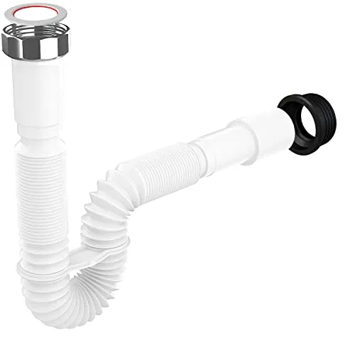 Flexibler Siphon 1 1/4" für Waschbecken – Dehnbarer Ablaufschlauch aus Kunststoff - Vielseitiger Siphon aus hochwertigem Polypropylen für gängige Waschbecken. Dehnbar von 39-83 cm, mit 100% dichten Dichtungen und praktischem Befestigungsclip für einfachen Einbau.