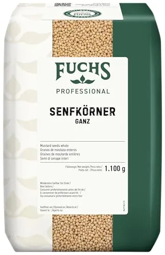 Fuchs Professional Senfkörner, ganz - 1,1 kg - Ungemahlene Kräuter & Gewürze, ideal für Marinaden und selbstgemachten Senf, ohne Zusatzstoffe und in recyclebarem Beutel für Großverbraucher.