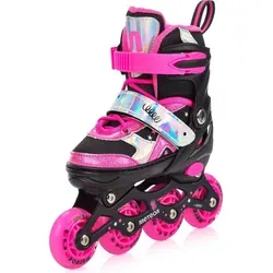 Meteor Inlineskates 4in1 Kinder Schwarz/Rosa (Größe 34-37) - Die Meteor Inlineskates bieten vier Funktionen in einem: Inliner, Rollschuhe und mehr. Mit verstellbarer Größe und bunten LED-Rollen sorgen sie für Spaß und Sicherheit beim Skaten – ideal für aktive Kinder!