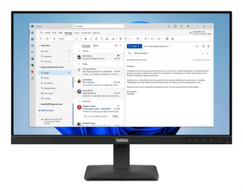Lenovo ThinkVision S24-4e 23,8 Monitor - Computer Accessories mit 23,8 Zoll FHD-Display, variabler Bildwiederholfrequenz von 100 Hz, ergonomischem Design und TÜV-zertifiziertem Low Blue Light für augenschonendes Arbeiten.