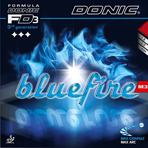 Donic Belag Bluefire M3 rot 2,0 - Hochwertiger Tischtennisbelag mit optimaler Soft-Abstufung. Ideal für Spieler, die Kontrolle und Spin lieben, ohne auf Tempo zu verzichten. Perfekt für aggressive Allroundspieler. Mit geprüfter Qualität von Donic.