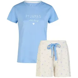 Damen Schlafanzug Pyjama BY LOUISE 2-teilig Kurzarm Baumwolle blau Gr. M - Bequemer 2-teiliges Kurzarm Pyjama für Damen, aus hochwertiger Baumwolle, ideal für gemütliche Nächte. Blumenmuster und Zugbandverschluss sorgen für einen stilvollen Look.
