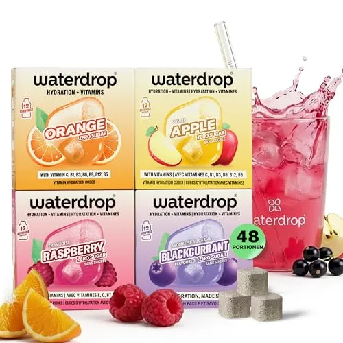 waterdrop® Microdrink Sommer Set – 48 Zuckerfreie Flavour Drops - Getränkepulver: 48 fruchtige Microdrink Würfel in 4 Sorten, zuckerfrei und reich an Vitaminen für erfrischendes Wasser überall und jederzeit.
