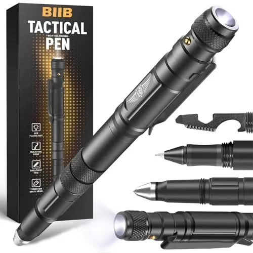 BIIB Multitool Pen mit LED Gadgets - Multifunktionswerkzeug für Männer, ideal als Geschenk mit LED Taschenlampe, Glasbrecher und mehr – perfekt für Vatertag und Weihnachten.