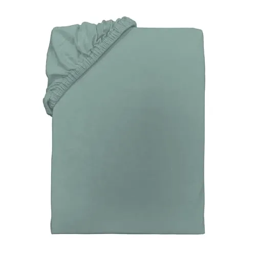 TOM TAILOR Jersey-Spannbettlaken, Grün (Eucalyptus) - Spannbetttuch aus 100% Baumwolle, ideal für frischen Schlafkomfort. Mit Rundum-Gummizug für perfekten Halt und pflegeleicht bei 60°C. Größe: ca. 90-100x190-200 cm.