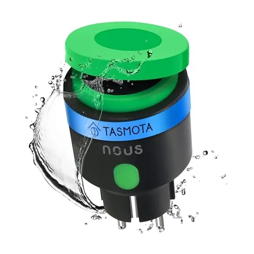 NOUS Tasmota Smart Outdoor Steckdose ESP32 - IP44 Wasserdicht - Smart & Ferngesteuerte Stecker mit 16A, Echtzeit-Energieüberwachung und breiter Kompatibilität zu Alexa und Google Home für effiziente Smart Home Steuerung.