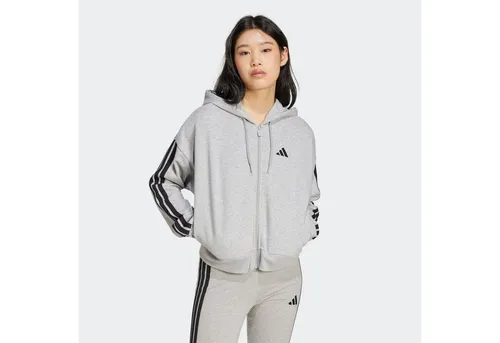 adidas Damen Essentials 3-Stripes Hoodie XXL - Sweatjacke aus weichem French Terry, mit durchgehendem Reißverschluss und Kapuze; besteht zu über 70 % aus recycelten Materialien – ideal für nachhaltigen Style.
