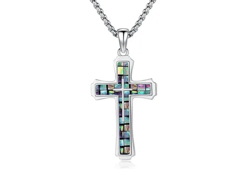 Herren Kreuz Kette mit Abalone Anhänger aus 925 Sterling Silber - Religiöse Kette: Symbol für Glauben und Schutz, aus allergiefreiem 925 Sterling Silber, mit verstellbarer Länge für perfekten Tragekomfort.