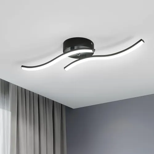 Goeco Modern LED Deckenleuchte, 12W 1300LM Wohnzimmerlampe Schwarz, 2 Flammige, LED Deckenlampe Innen Acryl Deckenbeleuchtung 6500K Kaltweißes Licht für Schlafzimmer, Wohnzimmer, Flur, Küche