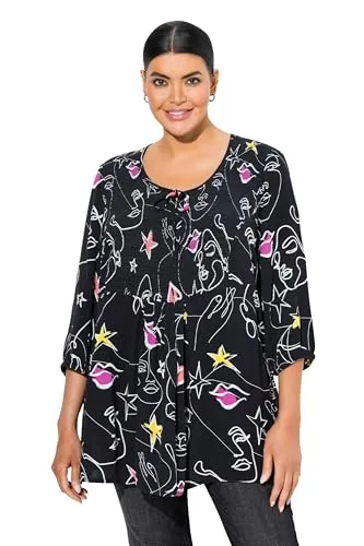 Ulla Popken Druckbluse Smok-Bluse - Gemusterte Bluse in Größe 50/52, aus 100% Viskose, pflegeleicht und ideal für einen lässigen Look.