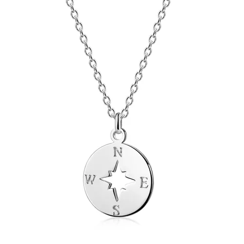 MATERIA Kompass Kette Damen Silber 925, längenverstellbar - Halskette & Anhänger in 925 Silber, individuell einstellbar von 40-45cm für perfekten Tragekomfort. Ideal als Geschenk zum Geburtstag.