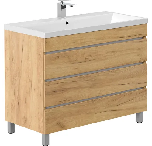 Lomadox Waschtisch FROME-02, 100 cm, stehend, Eiche, mit 3 Schubladen