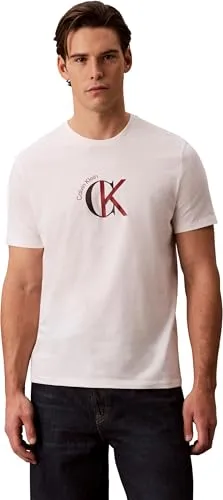 Calvin Klein Herren Ss 30S Whsl Ckj 2Tone Ck Lv14Re829G Graphic Tees, White (White Greige), M