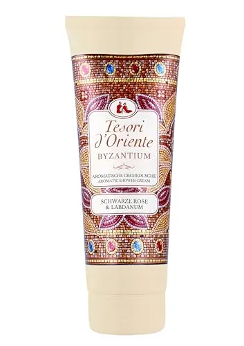 Tesori d'Oriente Cremedusche 'Byzantium' 250ml - Aromatische Duschcreme für ein sinnliches Duscherlebnis. Inspiriert von Byzanz vereint sie den Duft schwarzer Rose und Labdanum für besondere Momente der Körperpflege.