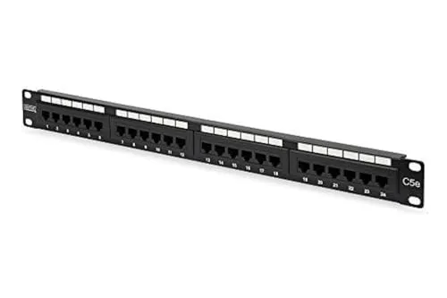 DIGITUS 19-Zoll Cat-5e Patchpanel - 24-Port RJ45 - Ethernet-Patchpanel für Rack-Montage, ideal für schnelle Netzwerkverbindungen bis 1 Gbit/s, ungeschirmt und platzsparend in 1HE-Format.