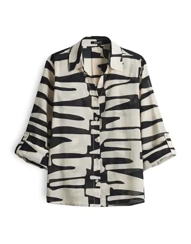 OPUS Damen Langarmbluse FUMANI Jungle | Stilvolle Cotton Voile Bluse in Black, Größe 44 - Damenblusen mit modernem Chic und zeitloser Eleganz. Die weite Passform und das angenehme Cotton Voile Material sorgen für einen lässigen, stilvollen Look.