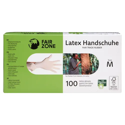 FAIR ZONE Latex Einweghandschuhe L - 100 Stück, nachhaltig und fairtrade, ideal für Allergiker und umweltbewusste Nutzer