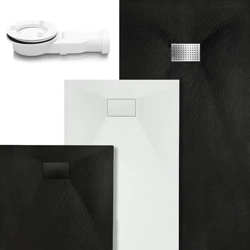 VILSTEIN Duschwanne 120x70 cm | Elegante Steinoptik in Schwarz - Flache Duschwanne mit Antirutsch-Oberfläche, 26mm dick und zuschneidbar. Hergestellt aus robusten Materialien für hohe Belastbarkeit und Langlebigkeit. Ideal für modernes Badezimmerdesign.