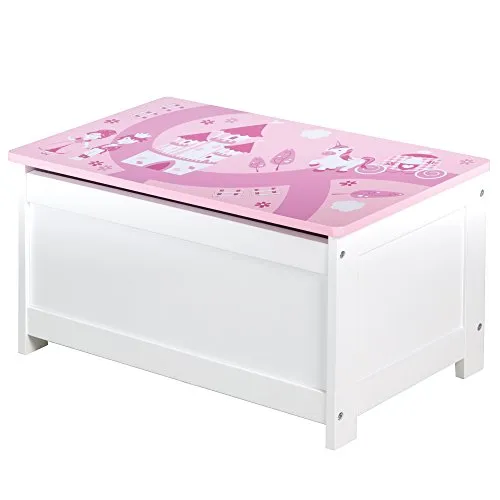 roba Spielzeugtruhe 'Krone' - Multifunktionale Sitz- und Aufbewahrungslösung - Truhen & Kisten für Kinder - Die rosa Spielzeugtruhe bietet Stauraum und dient als bequeme Sitzbank für Kinder von 2-10 Jahren, ideal für kreative Spielmomente.