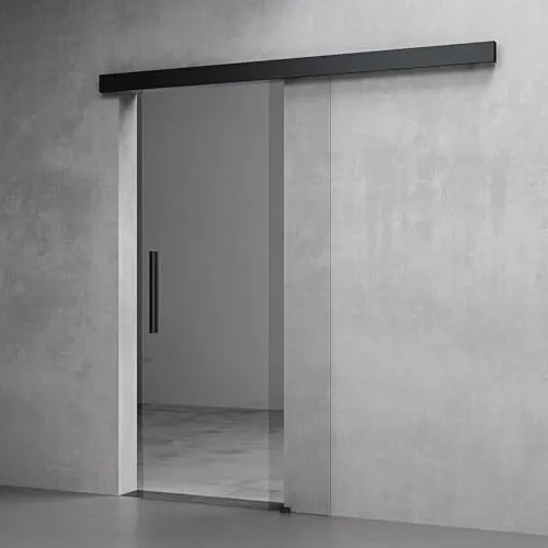 Mai & Mai Glasschiebetür Softclose Schwarz Klarglas 102.5x205 cm - Schiebetür aus 8mm ESG-Sicherheitsglas mit Soft-Close Mechanismus für sanftes Schließen. Inklusive hochwertigem Stangengriff und Bodenführung, ideal für stilvolle Wohnräume.