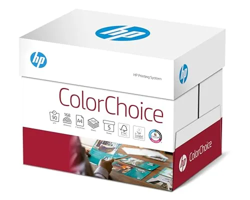 HP ColorChoice CHP750 Farblaserpapier A4, 90g/m² - Ungestrichenes Farblaserpapier für brillante Druckergebnisse, ideal für hochwertige Ausdrucke in A4-Format, 5 x 500 Blatt im Karton.