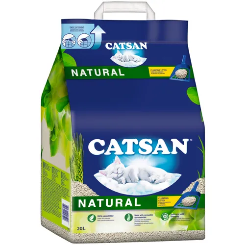 Catsan NATURAL Klumpstreu 20L - Ökologische Katzenstreu - Katzenstreu aus Pflanzenfasern, klumpend und umweltfreundlich. Ideal für eine saubere und nachhaltige Katzentoilette.