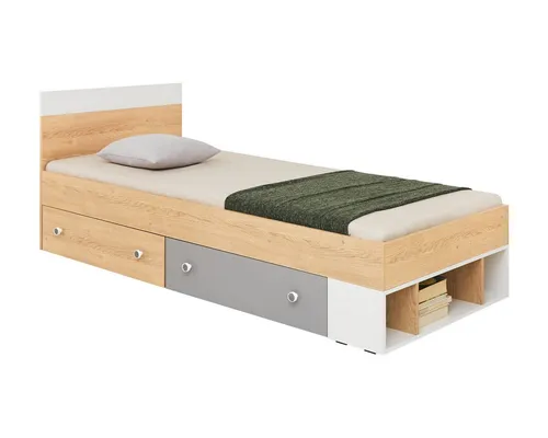 Deine Möbel 24 Jugendbett POKO 14 90x200 cm in Biskuiteiche / Weiß Lux / Grau - Funktionales Jugendbett POKO 14 - stilvoll und vielseitig. Die hochwertige Verarbeitung und moderne Designs bieten den idealen Raum für kreative Gestaltung im Jugendzimmer.