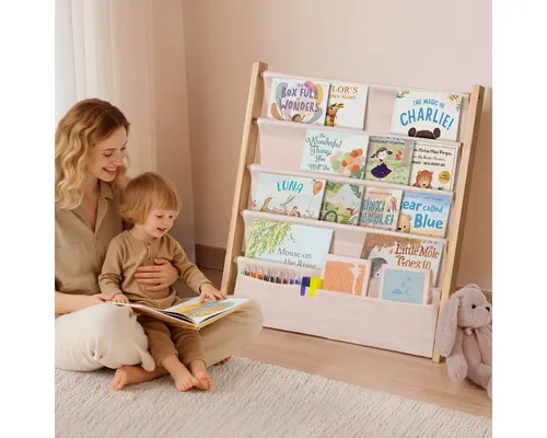 CAVEEN Bücherregal, 4 Ebenen, Kinder-Bücherregal Offenes Aufbewahrungsregal