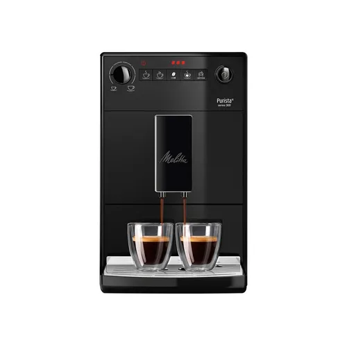 Melitta F230-002 Purista Pure Black - Filterkaffeemaschine mit 15 bar Pumpendruck für perfekten Espresso und Ristretto, ausgestattet mit einem abnehmbaren Wassertank und verstellbarem Kaffeeauslauf.