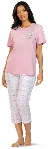 comtessa Schlafanzug Summer Whisper (Set, 2 tlg.) Damen Pyjama 7/8 Hose lila Größe 52 - Bequemer 2-teiliges Set aus 100% Baumwolle mit Rundhalsausschnitt und Kurzarm. Pflegeleicht und mit OEKO-TEX® Standard 100 geprüft. Ideal für entspannte Nächte und gemütliche Stunden.